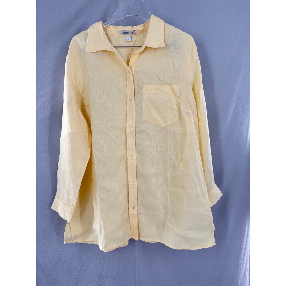 Coldwater Creek 1X Linen Shirt Women’s Button-Up Long Sleeve Blouse Yellow